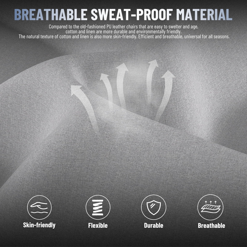 SOONTRANS Ergonomic Gaming Chair with Footrest, Adult Office Chair with Pocket Spring Cushion, Comfortable Gamer Game with Massage Lumbar Cushion Linen Fabric, Reclining Computer Chair, Grey & White