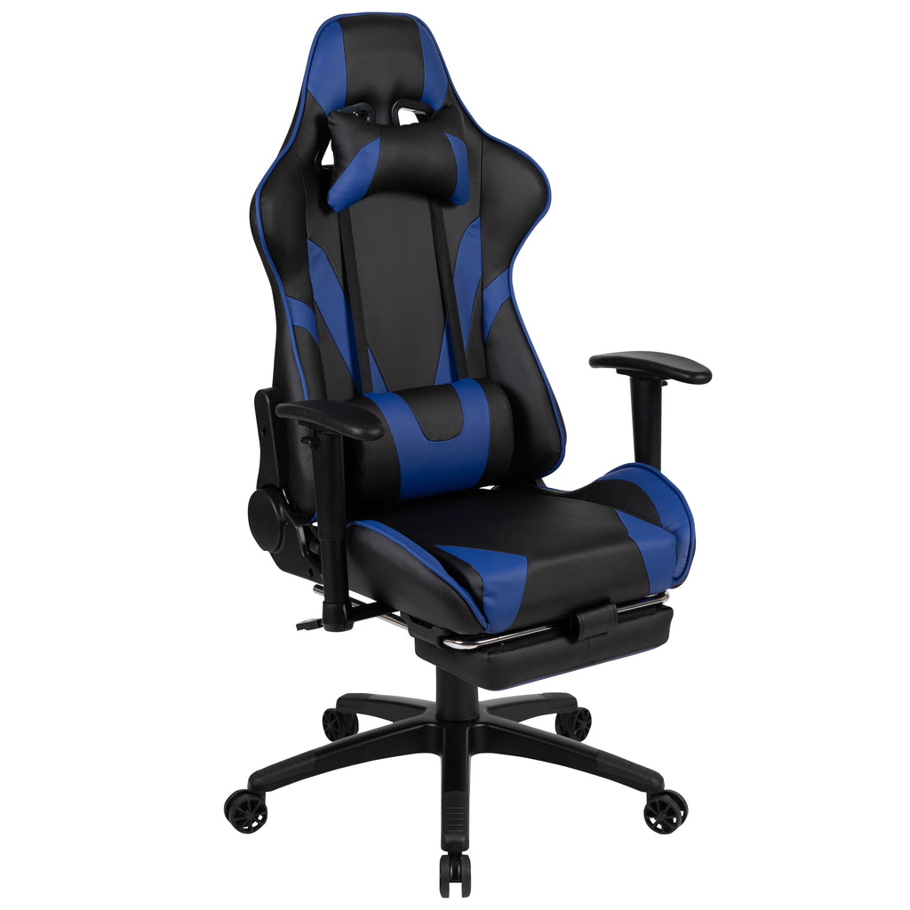 Flash Furniture Optis Black Gaming Desk with Cup Holder/Headphone Hook and Monitor/Smartphone Stand & Blue Reclining Gaming Chair with Footrest
