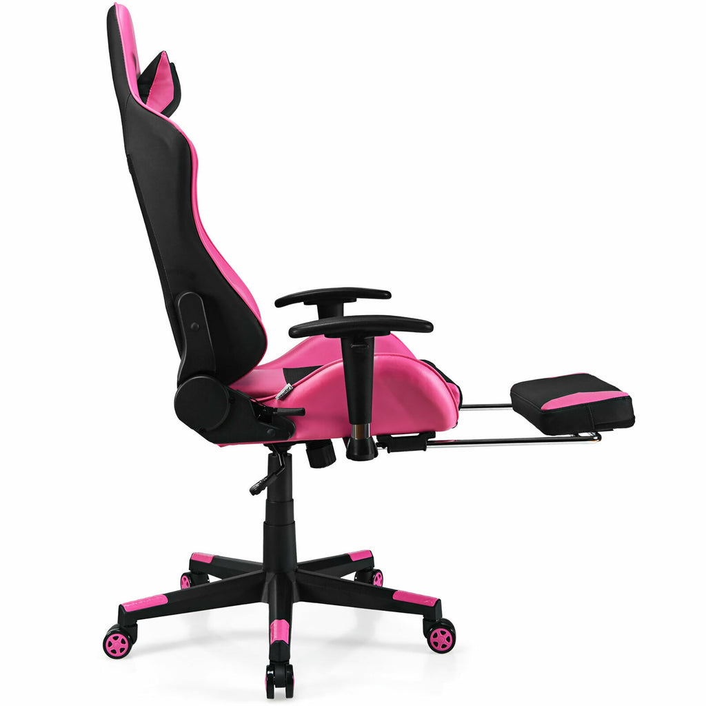 Costway Massage Gaming Chair Reclining Racing Office Computer Chair with Footrest Pink