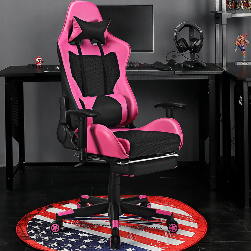 Costway Massage Gaming Chair Reclining Racing Office Computer Chair with Footrest Pink