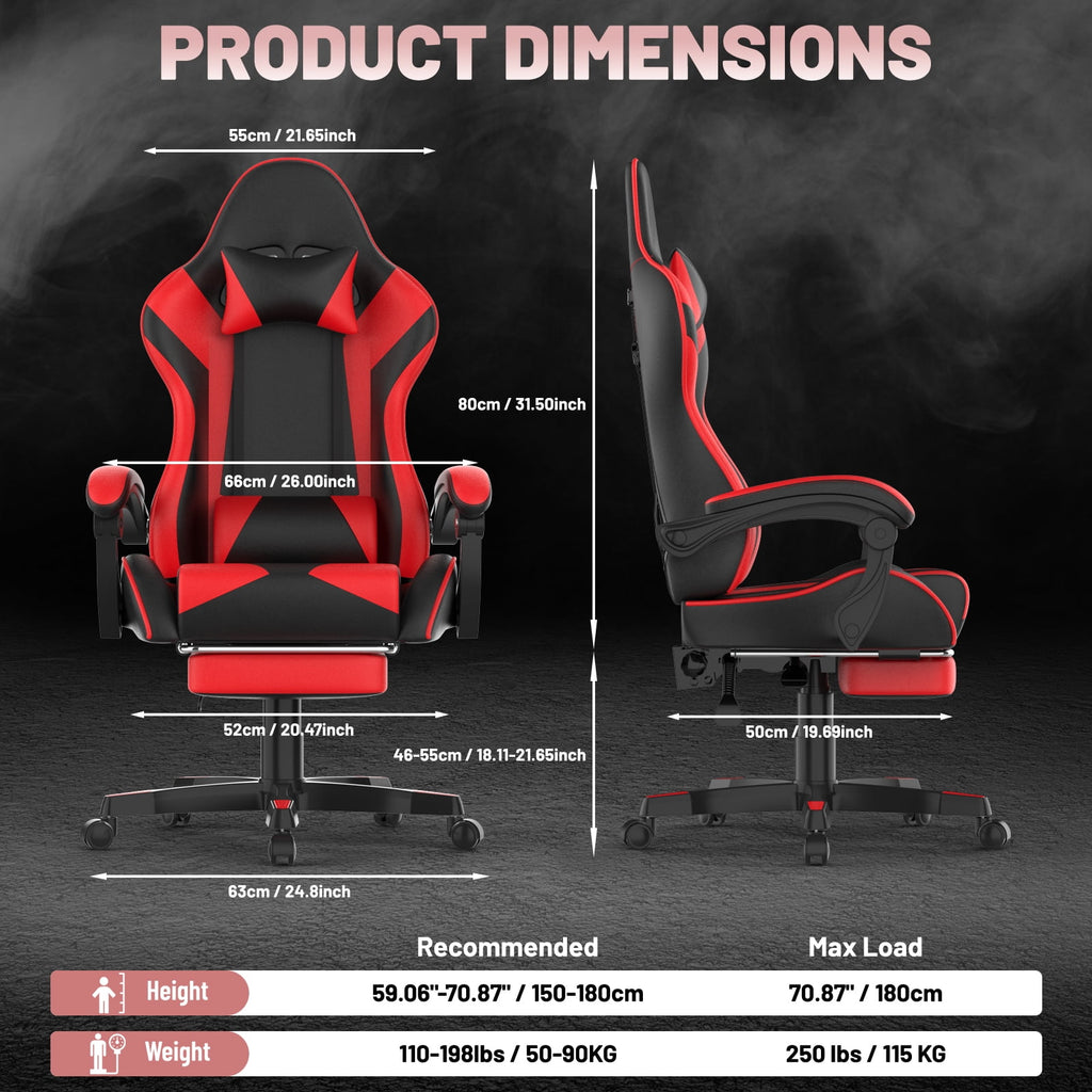 SOONTRANS Gaming Chair, High Back PU Leather Gamer Chair Game with Massage & Footrest, Reclining Ergonomic Computer Office Chair for Adults, Racing Style Video Game Chair, Red